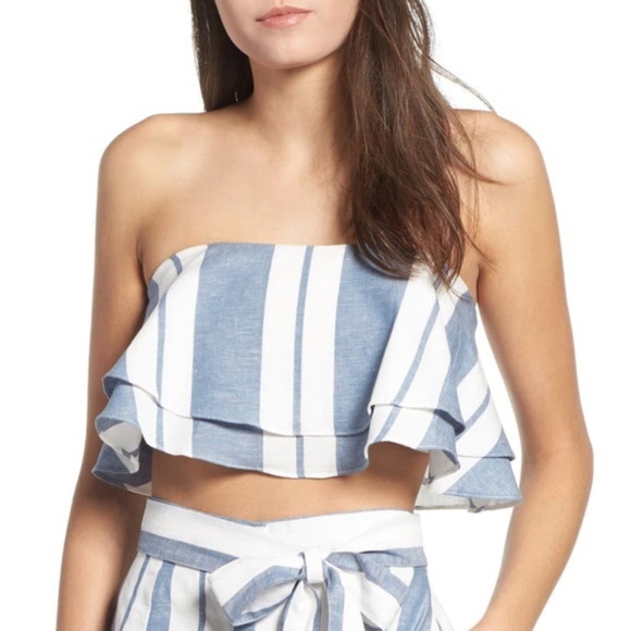 WAYF Maya Strapless Ruffle Crop Top - Picture 1 of 8